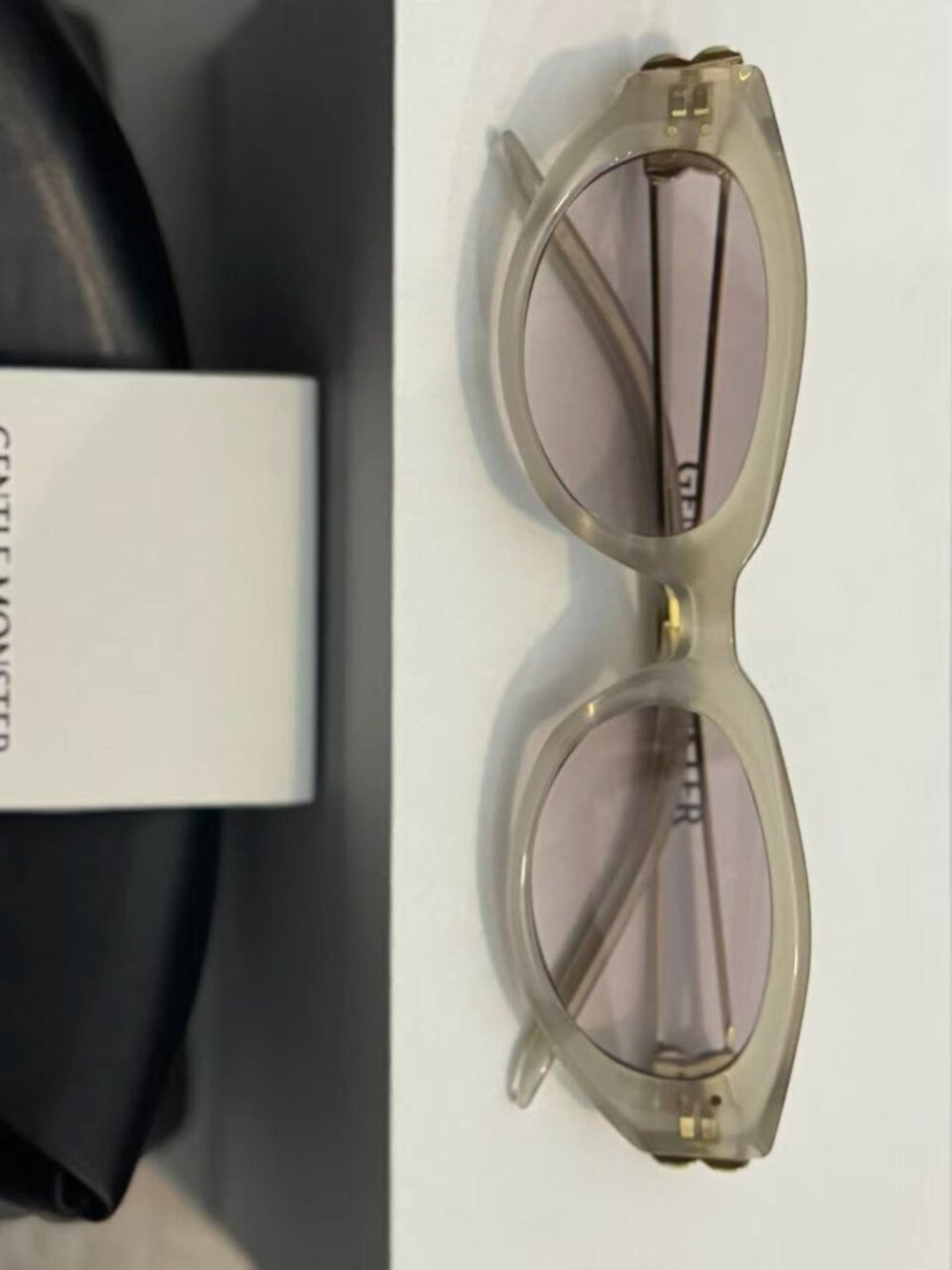 Gentle Monster Transparent Gray Cat Eye Gold Temple Sunglasses